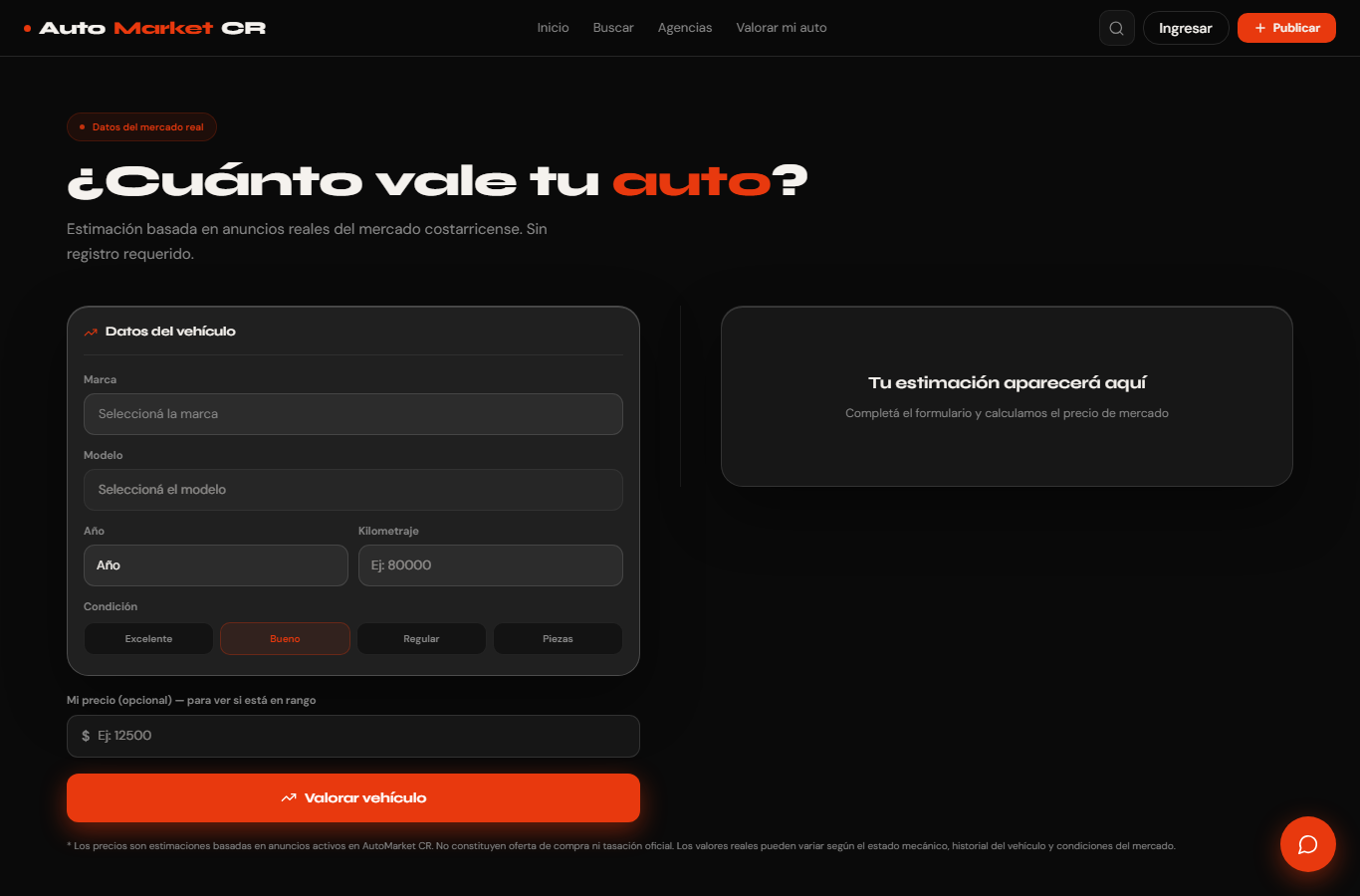 Valorar un vehículo — paso 1